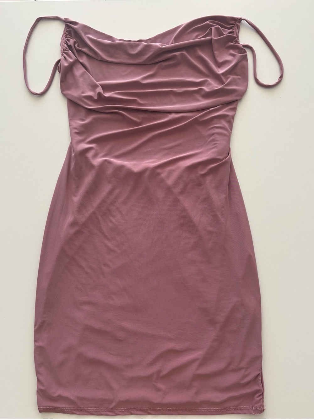 21 Saints Mauve Cowl Neck Ruched Bodycon Mini Dress - Size S - Picture 2 of 3